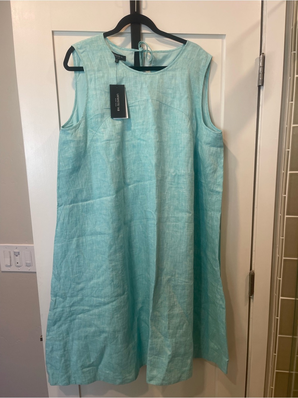 Lafayette 148 New York Sleeveless Aqua Linen A-Line Dress